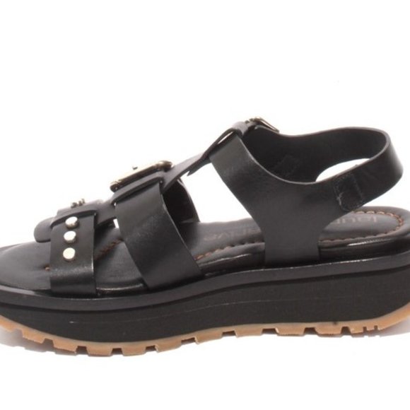 ITALIAN Black Leather Platform Slingback Sandals - Picture 6 of 8